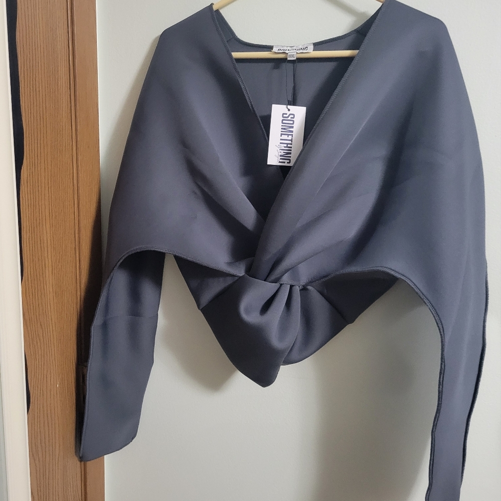 Something by Sonjia Octavia Cross Top Hazy Grey 3X